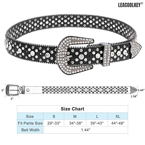Women Fashion Rhinestone Belt, Western Cowgirl Studded Leather Belt for Jeans