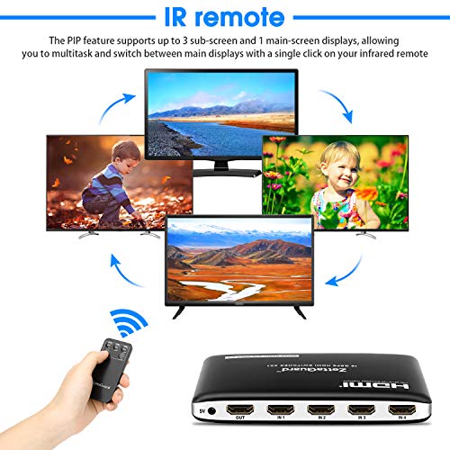 Zettaguard Upgraded 4K 60Hz 4x1 HDMI Switcher 4 port HDMI 2.0 Switch Hub HDMI Splitter with IR Remote Control Support 18Gbps 4K x 2K 3D HDCP 2.2(4 In 1 Out)