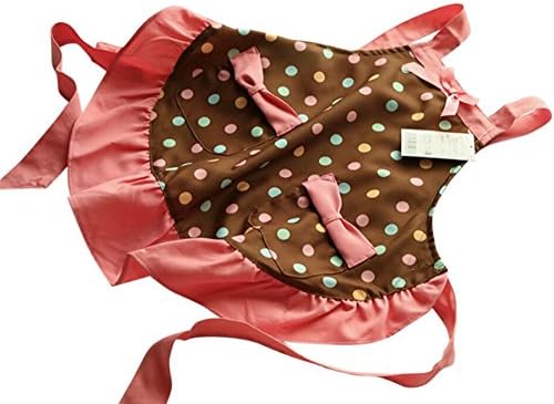 CRB Little Girls Toddler Baking Cooking Chef Cloth Apron with Pockets (6 to 8 Years Old, Polka Pink Brown)
