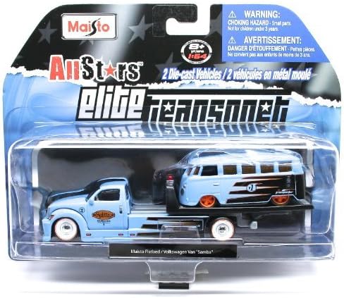 Maisto Flatbed (Blue & Black) / Volkswagen Van Samba (Blue & Black) Elite Transport 2013 Maisto All Stars 1:64 Scale Die-Cast 2 Vehicle Set by Elite Transport