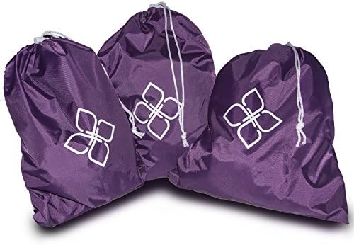 Alku Travel Nylon Shoe and Laundry Bags 3-pack Set Water-resistant Large Purple