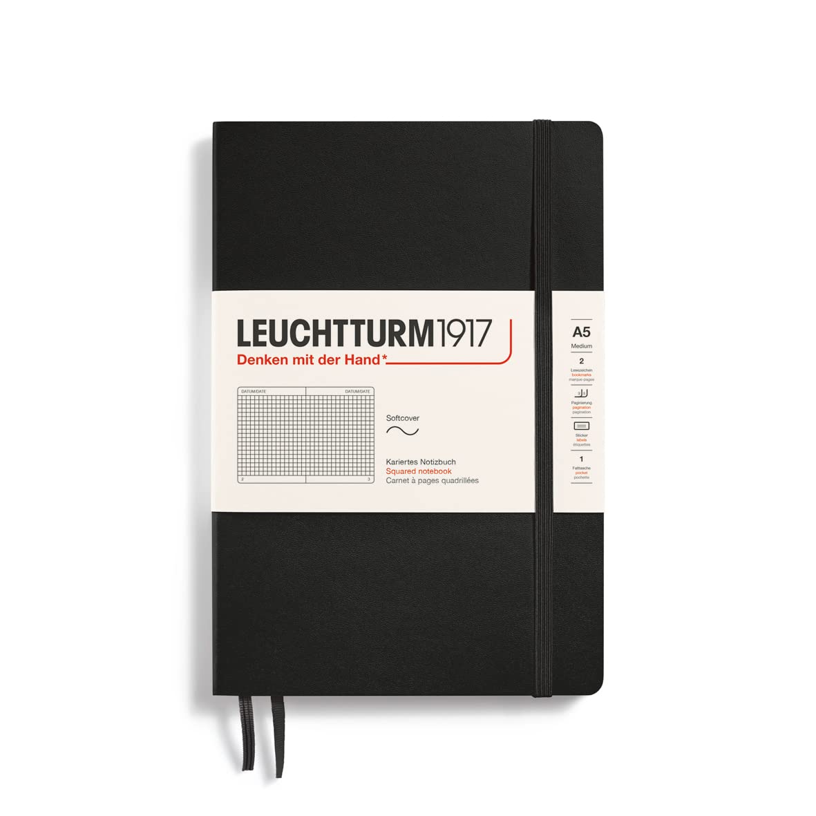 Leuchtturm 145mm x 210mm A5 Medium Soft Cover Squared Notebook - Black