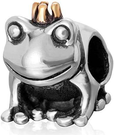 Charmstar Frog Prince Charm with Gold Plated Crown Authentic Sterling Silver Animal Bead for European Bracelet