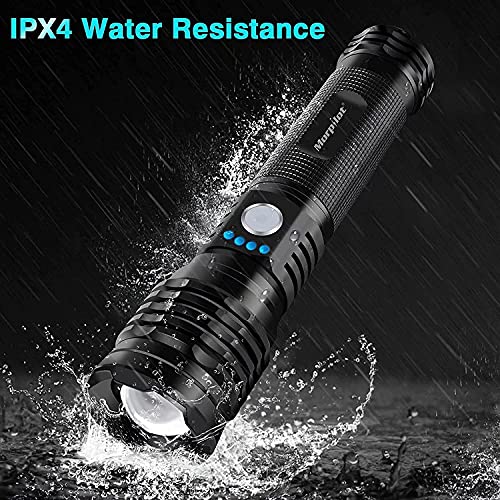 morpilot Rechargeable LED Flashlight, High Lumens, Zoomable, 5 Modes, IPX4, LED Flashlight with 26650 Battery, Waterproof Tactical Handheld Flashlight for Emergencies or Hiking (1 PCS)