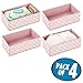 mDesign Fabric Drawer Organizer Bins, Kids/Baby Nursery Dresser, Closet, Shelf, Playroom Organization, Hold Clothes, Toys, Diapers, Bibs, Blankets, 4 Pack - Pink/White Polka Dot