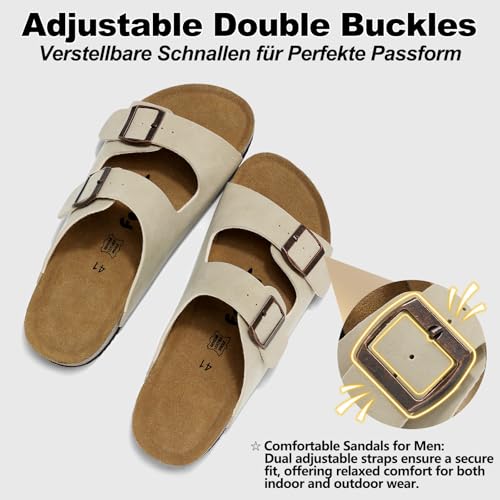 Wizshoe Sandals Men Summer Clogs Mules with Adjustable Buckle Ergonomic Cork Insole Breathable Design Non-Slip Sole Comfortable for Home Garden Indoor and Outdoor 41-46 EU