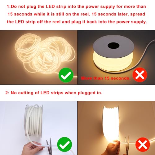 BENLUN 220 V COB LED Strip Waterproof 30 m, 3000 K Warm White Flexible Cuttable LED Strip 300 W CRI 90+ Without Transformer, for Bedroom, Gaming, Office, Outdoor Pergola