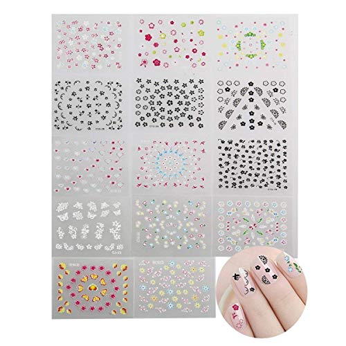 CINEEN 50 Sheets 3D Nail Sticker Nail Art Sticker Manicure Attractive Black + White + Colorful Fashion Accessories…