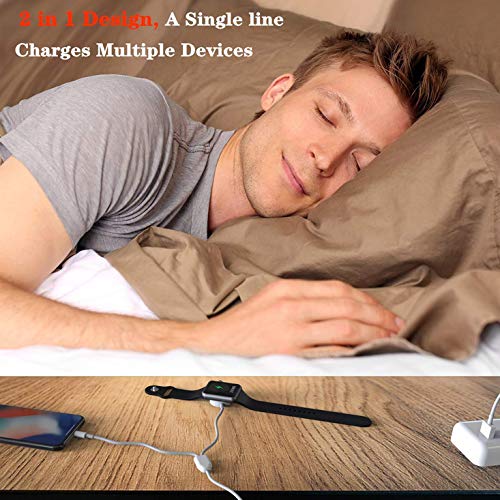 Wireless Charger for Apple Watch Magnetic Charging Cable, 2 in 1 Watch Charging Cable Cord for Apple Watch Compatible for Apple Watch Series 5/4/3/2/1 for iPhone 11/XR/XS/X/8/7-[3.3 FT/1.0M- White]