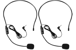 VOVIGGOL 2Pcs Microphone Headset Mic, Flexible Wired Boom for Voice Amplifier, 3.5mm Connector Jack Headset Microphone for Singing, Speaking, Teachers, Coaches, Presentations, Seniors and More