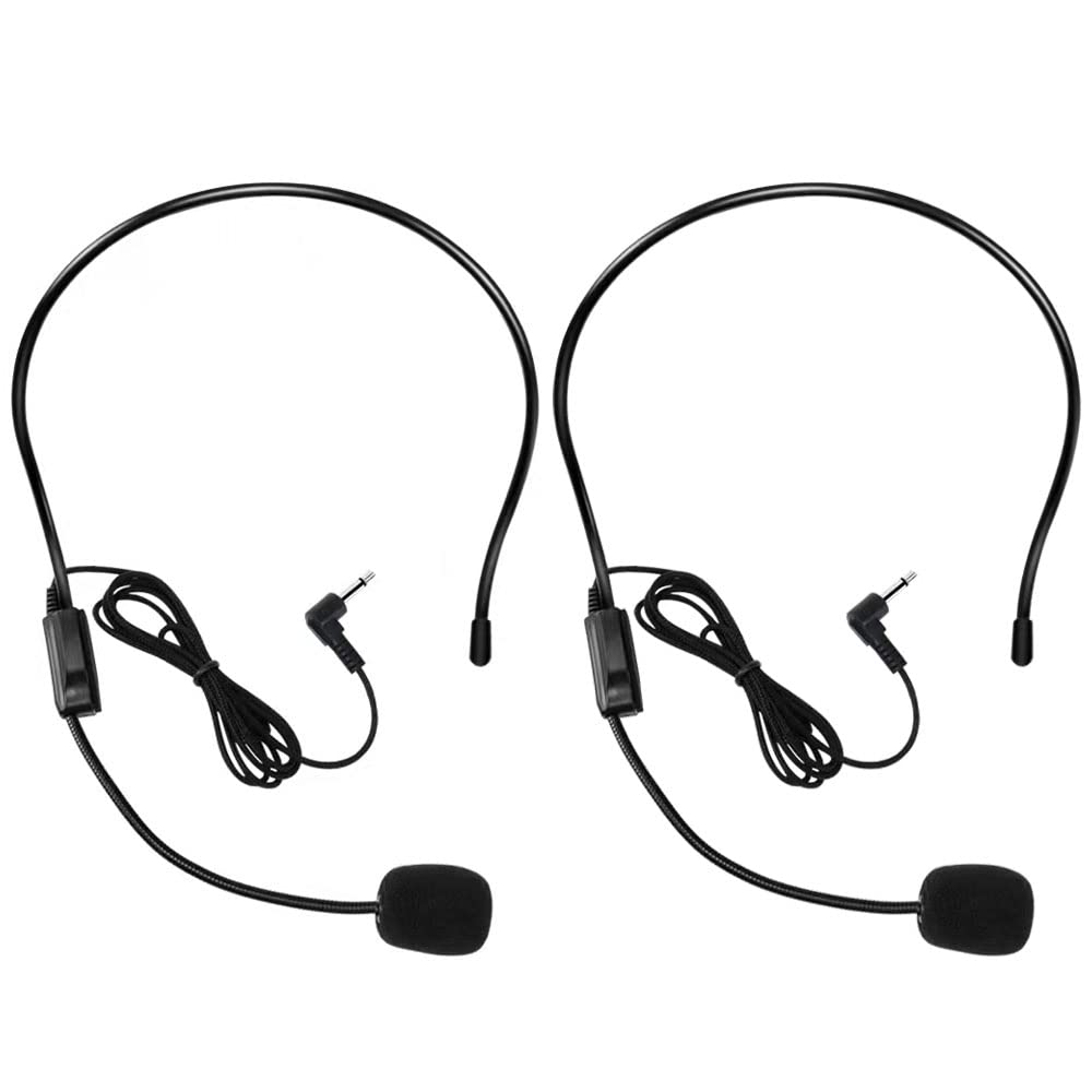Photo 1 of VOVIGGOL 2Pcs Microphone Headset Mic, Flexible Wired Boom for Voice Amplifier, 3.5mm Connector Jack Headset Microphone for Singing, Speaking, Teachers, Coaches, Presentations, Seniors and More
