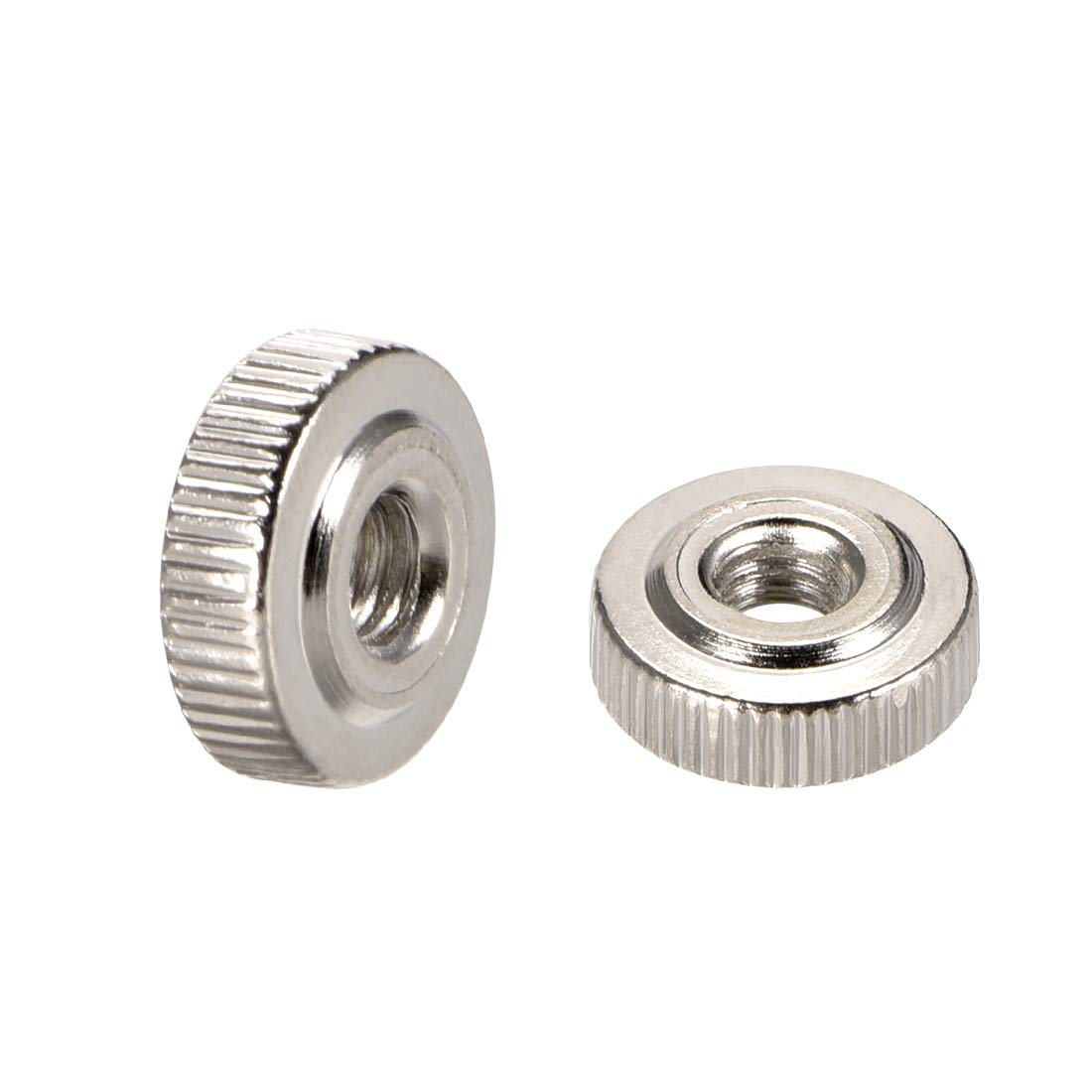 sourcing map Round Knurled Thumb Nuts Conector Lock Adjusting nuts, M4 Female Threaded Thin Type, Nickel Plated, Pack of 20