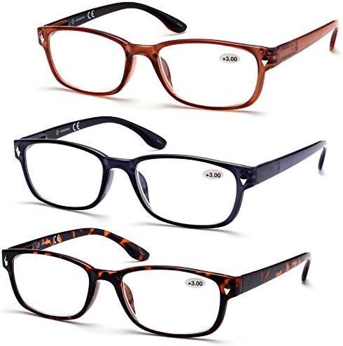 High Value Pack! 3 pack wayfarer reading glasses for men women (+2.50, BROWN)