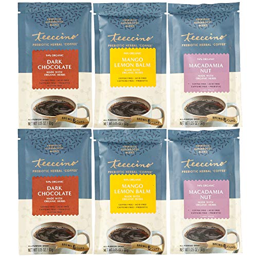 Teeccino Prebiotic SuperBoost Herbal Coffee Sampler 6 TrialSize