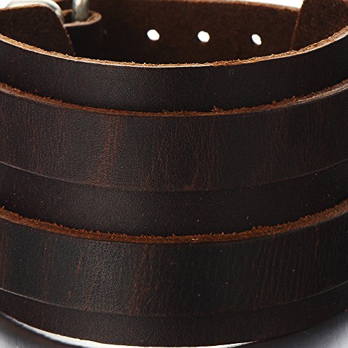 Pulsera Cuero Ancha, Pulsera de Hombre, Cuero Genuino , con tres hebillas