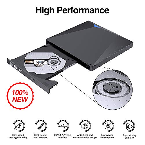 VersionTECH. USB 3.0 External CD DVD Drive, Type C Portable Ultra Thin