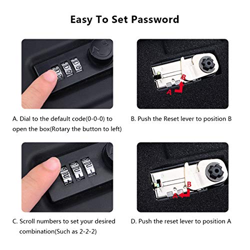 Hatori Handgun Safe Case, Metal Portable Pistol Rifle Gun Cabinet Lock Box Steel 3 Digital Combination Concealed Firearm Storage Car Safety Locker with Security Cable - Thumbnail 3