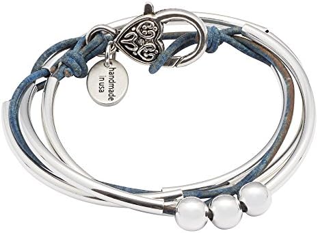 Mini Friendship Wrap with 3 Beads Medium Bracelet With Natural True Blue Leather by Lizzy James