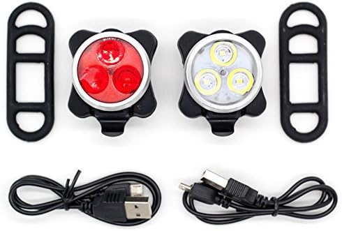 Foreverrise Rechargeable LED Bike Lights Set Headlight-Taillight Combinations Waterproof Smart Front LED Light 650mAh Lithium Battery, 4 Lighting Mode Options ,2 USB cables