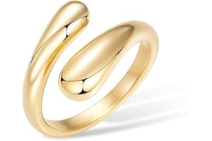 Poxtex Non Tarnish Gold Chunky Rings for Women, Gold Statement Dome Rings Stacking Silver, Adjustable Mens Eternity Wedding Band Mixed Metal Jewelry Size 3-13