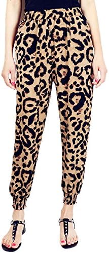 Hwafan Women Boho Leopard Printed Loose Chiffon Harem Yoga Travel Beach Pants XXL