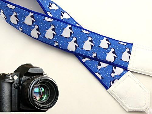 InTePro Penguin camera strap. Blue and white camera strap. DSLR / SLR Camera Strap. Durable, light weight and well padded camera strap. code 00037