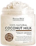 Coconut Milk Body Scrub with 6 Essential Oils | Natural Deep Cleansing Exfoliator | Promoting Radiant Skin 12 oz By Buena Skin (Coconut Milk)