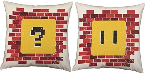 Set of 2 RoomCraft Video Game Coin Blocks Throw Pillows 16x16 Square White Cotton Cushions