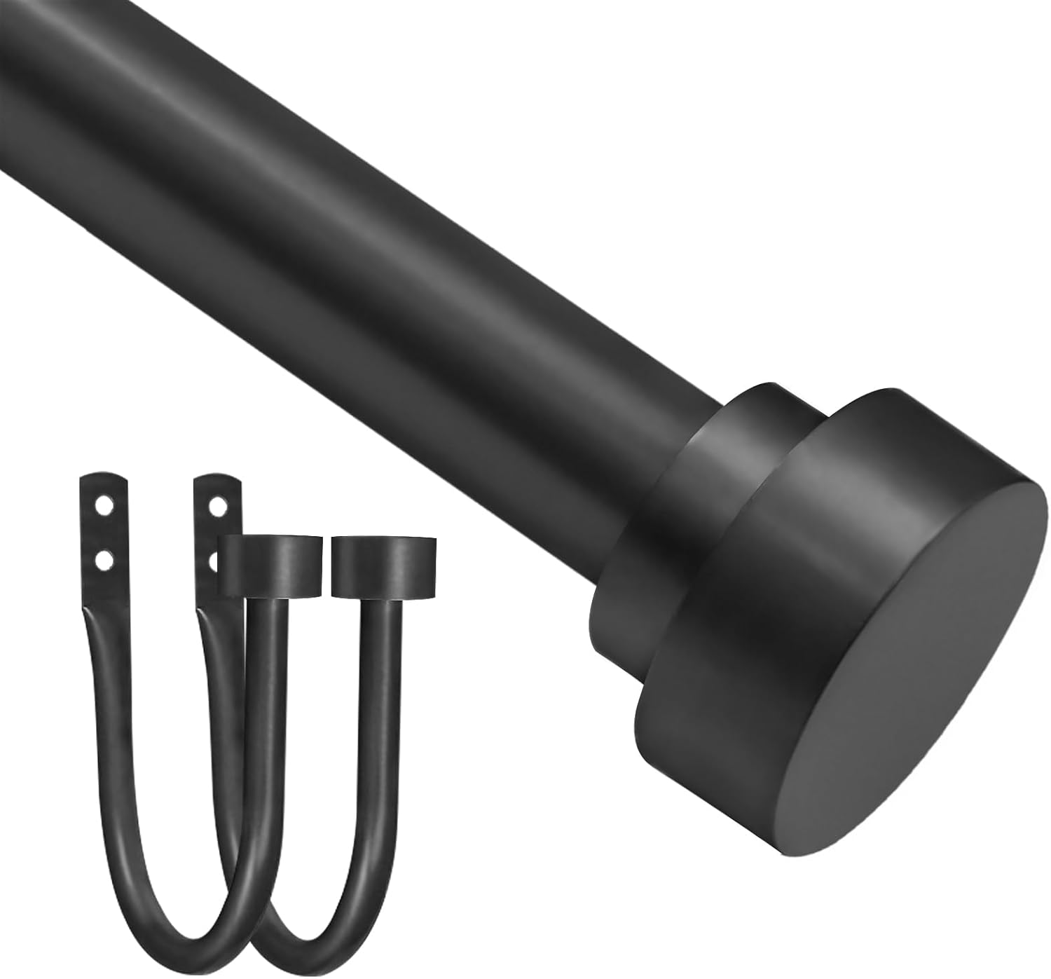 Window Treatment Hardware - Curtain Rod with 2pcs Curtain Holdbacks, HIKAN Matte Black Curtain Rod for Windows 18 to 45 inch(1.5-3.75ft), 1”Diameter Heavy Duty Drapery Rods, Adjustable Modern Curtain Rod, Matte Black