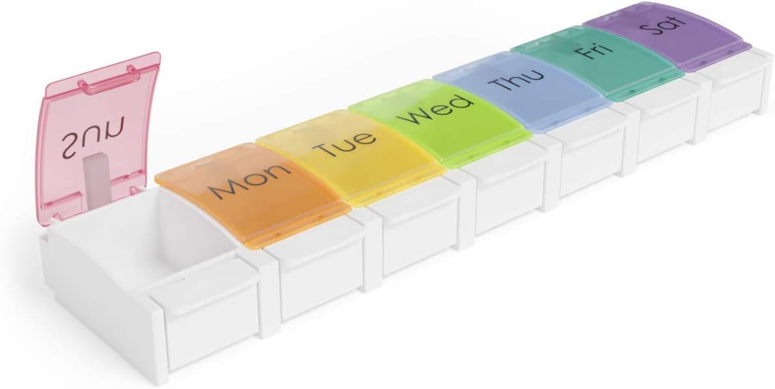 Ezy Dose Push Button (7-Day) Pill, Medicine, Vitamin Organizer Box | Weekly, Daily Planner | Large Compartments | Arthritis Friendly | Clear Lids: Health & Personal Care