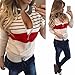 Sunward(TM) Women Sexy Long Sleeve Spell Color Stripes Zipper Tops Shirt (Medium, Beige)