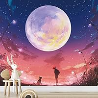 Wall Mural Stars and Moon in Night Sky Removable Self-Adhesive Wallpaper Wall Decoration for Bedroom Living Room - 66x96 inches