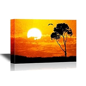 African Savanna Sunset Canvas Wall Art - African Savannah Sunset - Gallery Wrap Modern Home Art | Ready to Hang - 12x18 inches