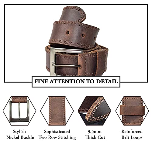 Hide & Drink Men's Full Grain Leather Belt - Rustic Handmade Two Row Stitch Design, Bourbon Antique Brass Buckle Size 34 - View #3