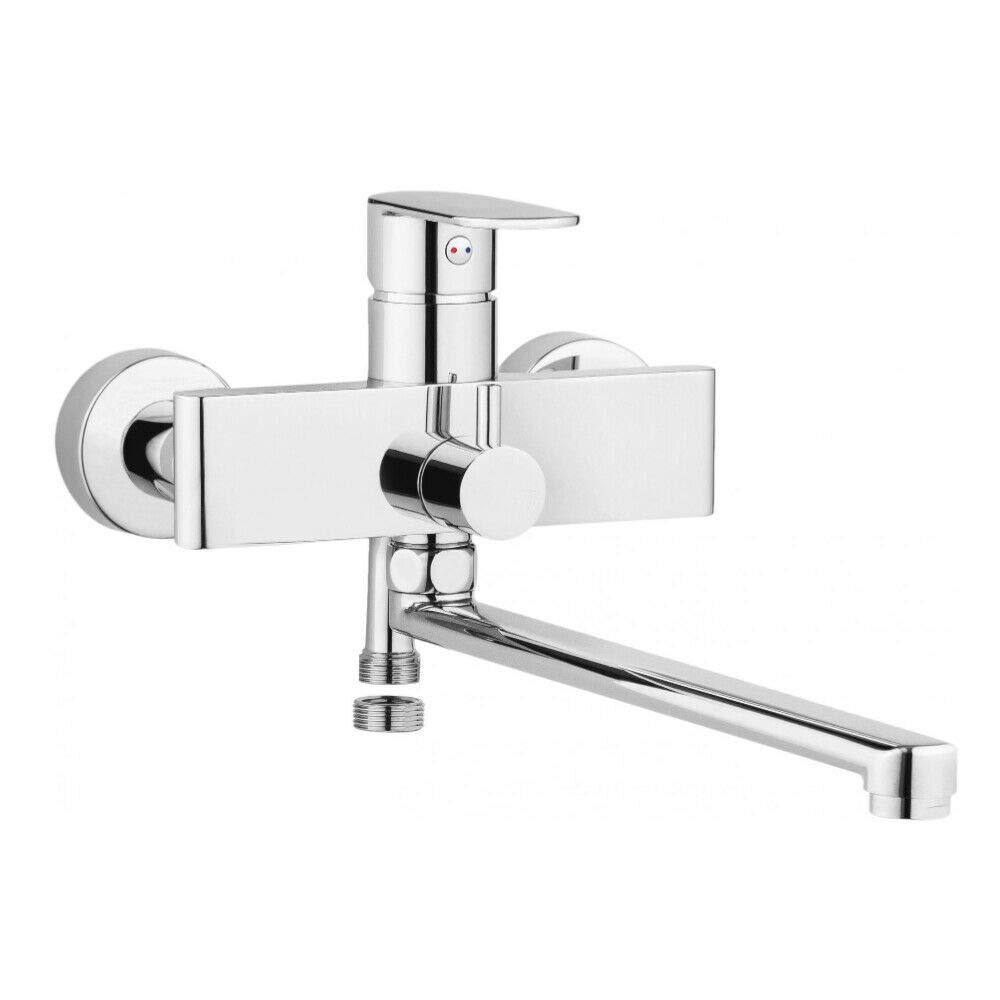 Chromed Wall-Mounted Washbasin Mixer with Elongated Spout and Hose Connection Alpina BGA 056M