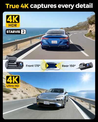 GKU 4K+4K Dash Cam Front and Rear, STARVIS 2 Sensor, 5.8GHz WiFi 6 Up to 20MB/s Download, HDR Night Vision, Dash Camera for Cars with GPS, Voice Control, 24/7 Parking Mode, 128GB Card Included