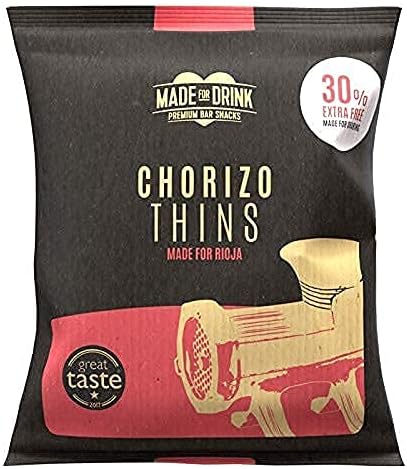 Made For Drink Chorizo Thins - Premium Pub Snacks & Made for Red Wine Lovers (6 x 30g Packs)