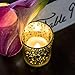 Gold Votive Candle Holder, Set of 12 – Bulk, Mercury Glass Finish Holders for Wedding Decorations, Home Décor, Table Centrepiece with 13 Battery Operated Bulb Flameless LED Tealight
