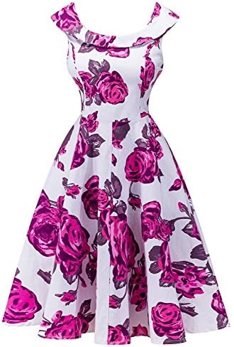Nightycatty Women's Retro Dress 50's Vintage Dress With Round Neck Flower Print Rosel