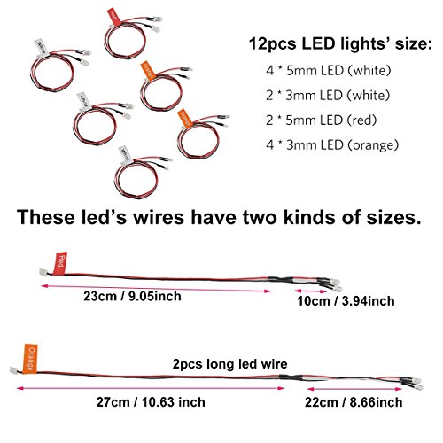 Innovateking 12 LED RC Car Lighting Kit Flashing Head Light System Car Truck Headlight Taillight Set for 1/8 1/10 Scale Model RC Car Truck Tank