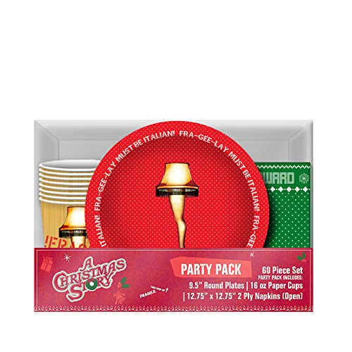 Warner Brothers WBM3075T Christmas Story Fra Gee Lay Paper Plate, Cup and Napkin Party Pack, 60 Piece, Multicolor