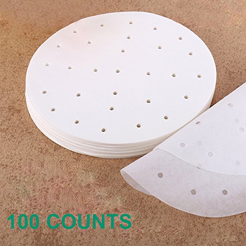 Premium Perforated Parchment Bamboo Steamer Paper Liners, NUIBY 9 Inch Round Nonstick Steaming