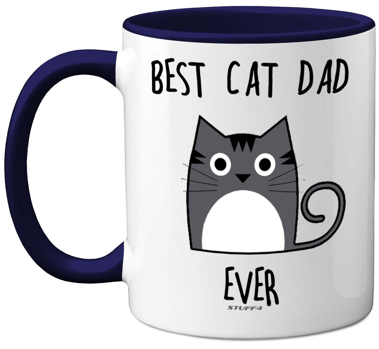Stuff4 Best Cat Dad Ever Mug, Gifts for Cat Lovers, Dad Gifts, Cute Mugs for Men, Funny Coffee 11oz Ceramic Dishwasher Safe Premium Navy Blue Handle