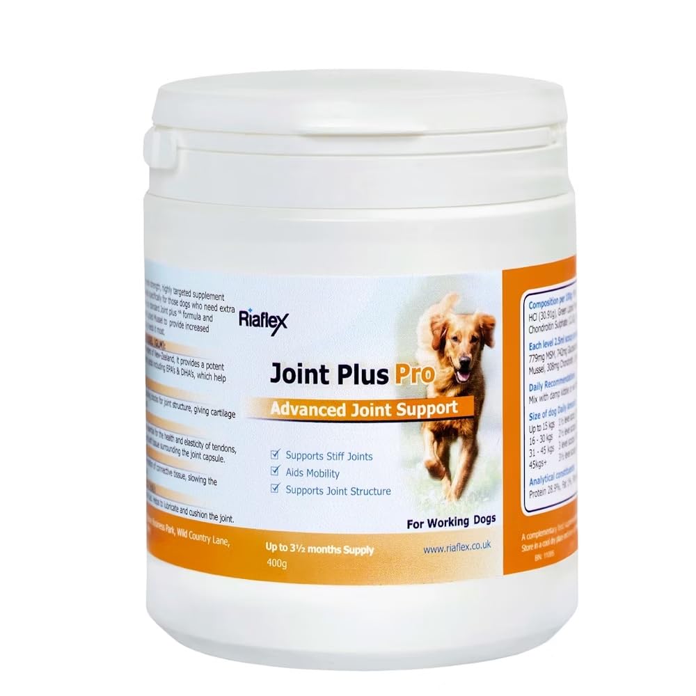 Riaflex Canine Joint Plus PRO | High Strength Hip & Joint Supplement For Dogs | Powerful combination of Glucosamine, MSM, Chondroitin & Hyaluronic Acid 400g Tub