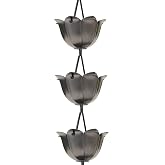 Monarch Rain Chains Aluminum Lotus Pewter Rain Chains for Gutters &ndash; 8.5 ft Pewter Decorative Rainchain Outdoor Durable Heavy Duty Gutter Chain Downspout, Modern Rainchains for Outside