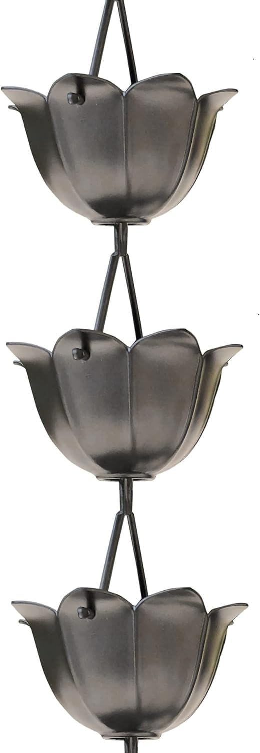 Photo 1 of Monarch Rain Chains Aluminum Lotus Pewter Rain Chains for Gutters – 8.5 ft Pewter Decorative Rainchain Outdoor Durable Heavy Duty Gutter Chain Downspout, Modern Rainchains for Outside