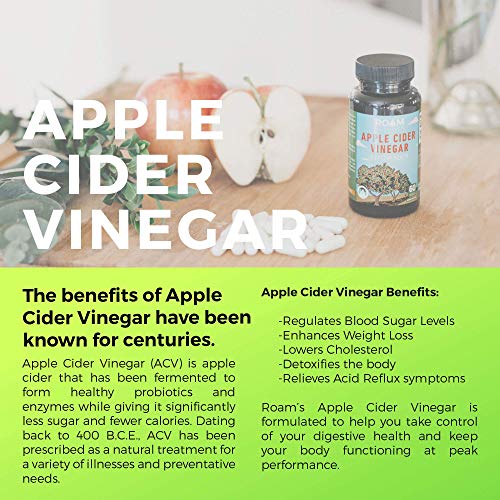600mg Apple Cider Vinegar Pills - 60 Caps - Supports Weight Loss, All Natural Detox - High Potency - USA-Made, Non-GMO Dietary Supplement - Digestive Enzyme & Blood Circulation -by Roam Nutrition - Thumbnail 6