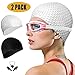 Swim Cap Women 2 Pack Swimming Cap for Long Hair for Women Men Kids with Nose Clip and Ear Plugs(Black+White)
