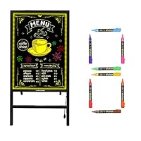 Woodsam Standing LED Board Sign - First Illuminated Easel with Neon Chalk Marker - Rustic Steel Vintage Decor for School, Wedding, Bar, Restaurant, Kitchen, and Home