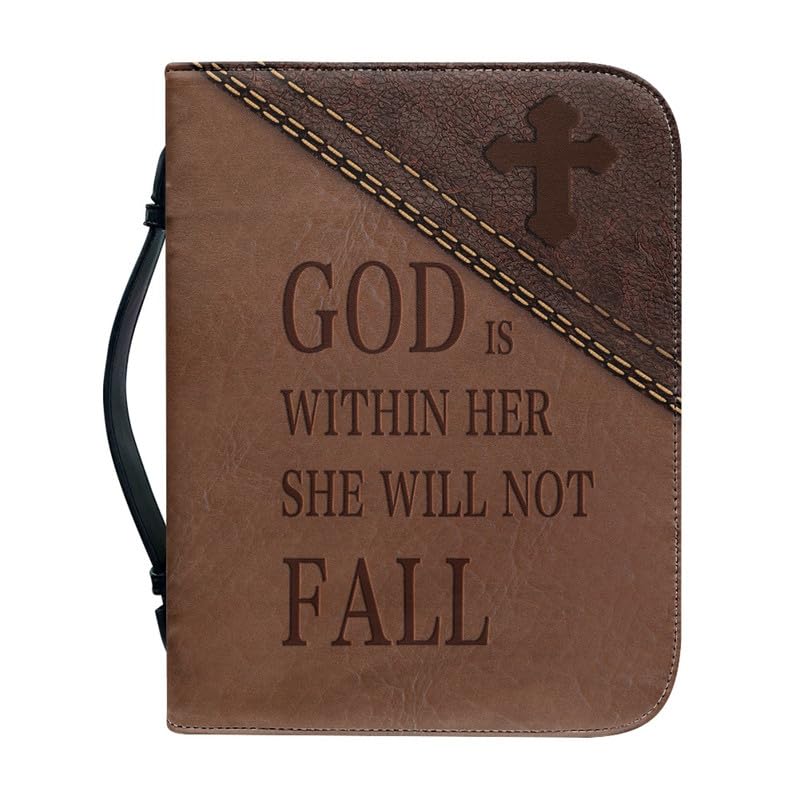Kuiaobaty Brown Book Cover PU Leather Zipper Notebook Case with Pen Pocket, Lord Quotes Bible Case with Handle Inside Pocket, Wolf